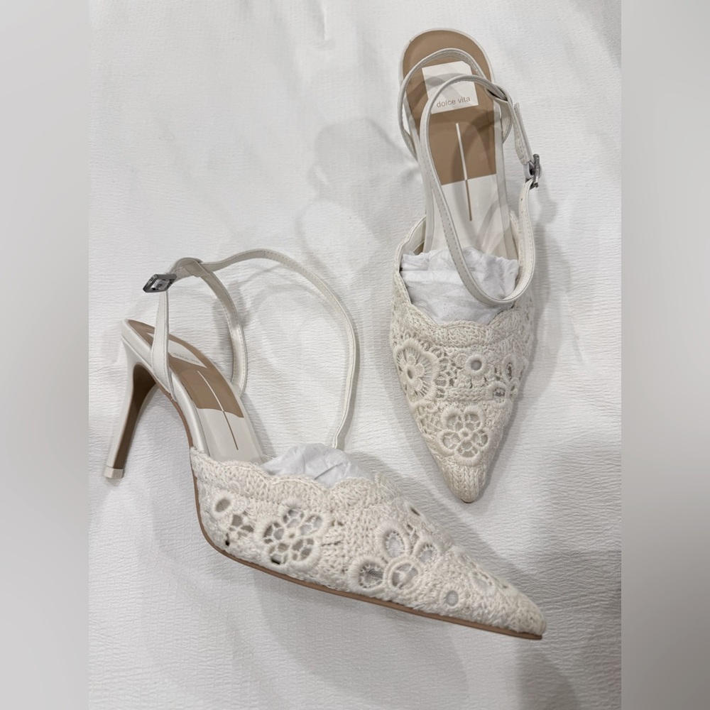 DOLCE VITA BNIB Kenedy White Cream Crochet Heels Spring Ankle Strap Size 10
